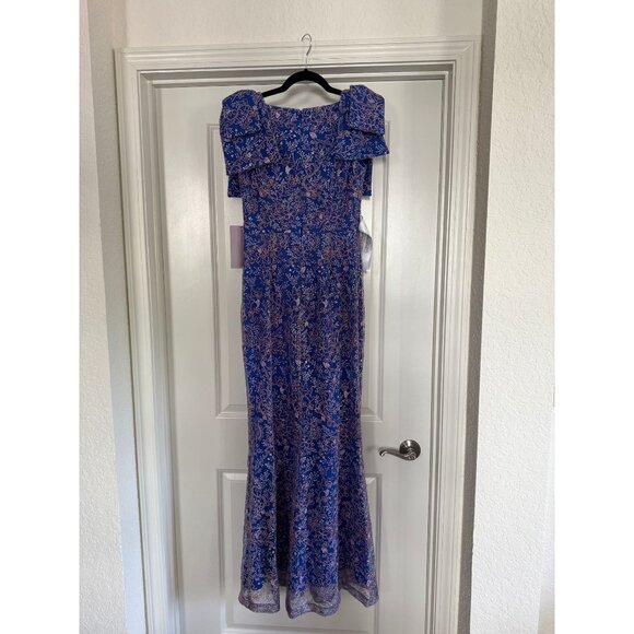 NWT JS Collections Kamila Bow Mermaid Gown Blue Embroidered Dress Size 2 - Picture 7 of 8